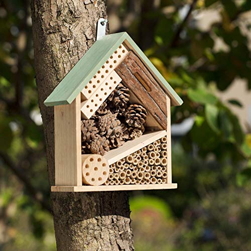 Woonden Multi Habitat Insect House Outdoor Garden Decorative Wooden Insect Hotels for Bee, Butterfly and Beetle Tree of Life Light Green - Image 4