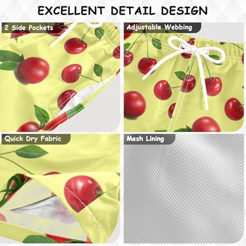 DOMIKING Cherry Leaves Yellow Toddler Boys' Swim Trunks Mesh Lining Swim Shorts for Child Boy Adjustable Waist3