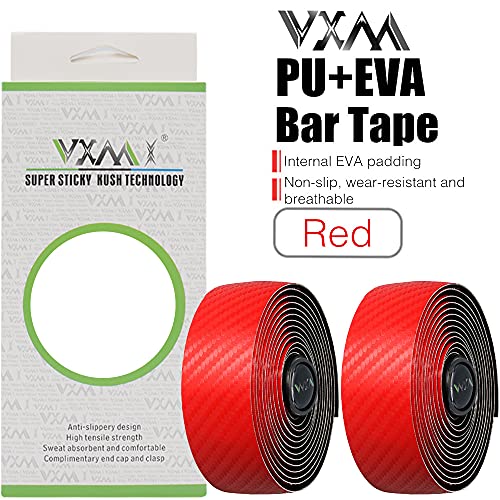 Vxm Bicycle Handlebar Tape, Carbon Fiber Pu&Eva Road Bike Bar Tape Non-Slip Cycling Handle Wraps For Mountain Bike 2 Rolls Per Set (Red) #TOP4