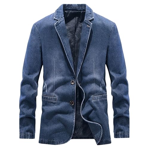 Chaqueta de traje de negocios para hombre, blazer vaquero ajustado, blazer dos botones y chaqueta deportiva azul mediano
