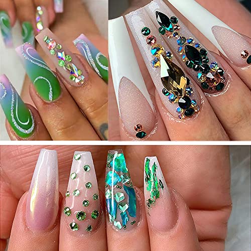 4880Pcs Emerald Green Nail Rhinestones Green Crystals Nail Crystals Diamond Gem Stones Round Beads Multi Shaped Rhinestones Charms For 3D Nail Art Diy Jewelry Crafts Accessories Christmas #TOP5