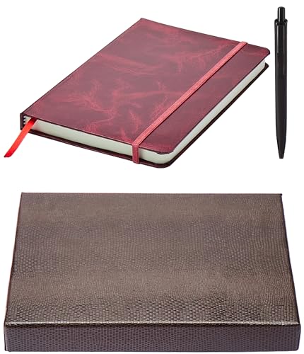 Image of amazon basics A5 Diary With Ribbon Bookmark & Pen,Gift Set For Corporate & Personal Occasions (Red),240 Pages