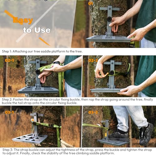 Tomaki Saddle Hunting Platform, Aluminum Adjustable Tree Saddle Platform, Saddle Hunting Platform for Hunting, Reliable Silent Adjustable 12\'\'X12\'\' Saddle Hunting Accessories Hunting Saddle Kit