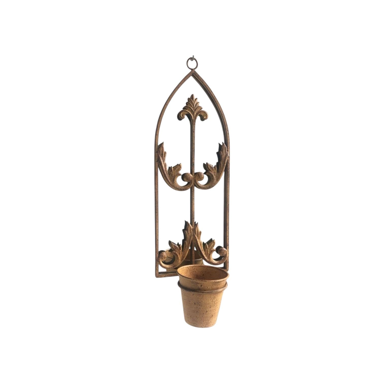Rusty Arched 60cm Metal Garden Wall Mirror with Planter โ Stylish & Durable Floral Design for Outdoor Patio, Balcony, Porch, or Indoor Decor โ Vintage Patina Accent for Any Space (Dark Brown)