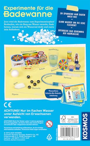 KOSMOS 657833 Experimente für die Badewanne, Experimentier-Spaß mit Seifenboot, Wasserrad und Taucherglocke, Forscher-Set, Experimentierset für Kinder, Badewannen-Spielzeug ab 6 Jahre
