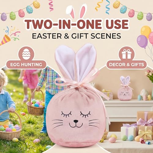 Ostertasche 5 Stück aus Samt mit Ohren, Wiederverwendbare Osterbeutel & Osternester zum Befüllen, Osterkörbchen im Hasen-Design als Alternatives Osternest