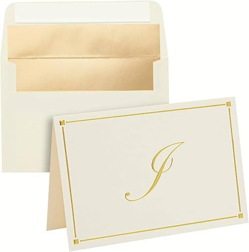 Tarjetas de notas en blanco personalizadas con sobres de 4 x 6, inicial M monograma de papelería (marfil, paquete de 24) - Papelería personalizada -