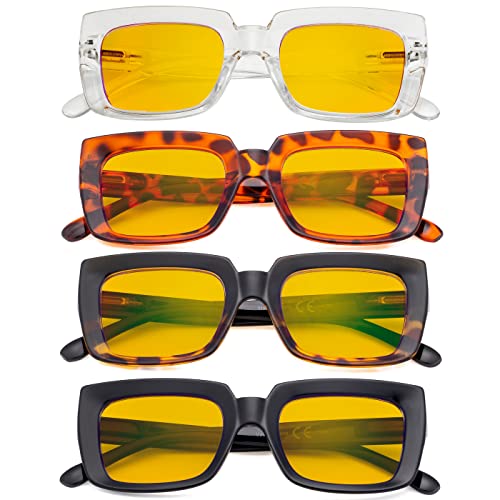 Image of Eyekepper 4 Pack Reading Glasses Blue Light Blocking Oversized Square Computer Readers Amber Tinted +1.00