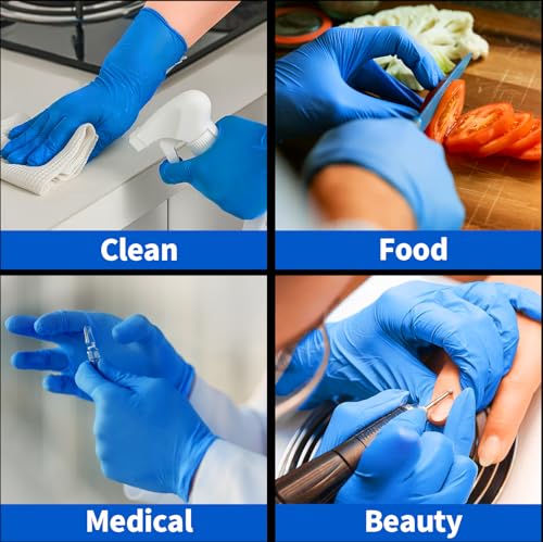 Image of Supmedic Blue Nitrile Exam Gloves, 5 mil Powder-Free Chemo-Rated Food Safe Disposable Medical Glove, 100 Pcs (Medium)