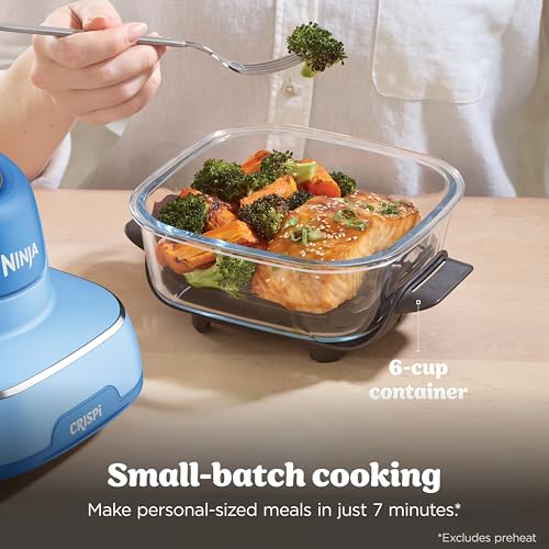 Image of Ninja Crispi 4-in-1 Glass Air Fryer | 450F | Non-Toxic | 4QT & 6-Cup Glass Containers w /Lids | Microwave, Freezer, Dishwasher Safe | Max Crisp, Air Fry, Bake, Recrisp | Electric Cobalt | FN101BL2