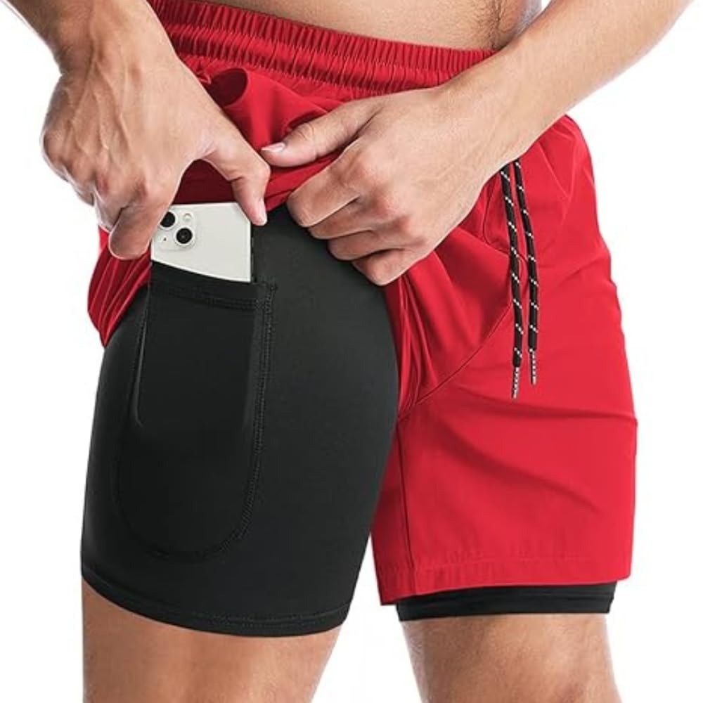 Men's 2 in 1 Active Dual Shorts with Inner Tights | Double Layer Gym Running Shorts | Training Sports Workout Shorts with Pocket | Quick Dry | S to 6XL-picture-25