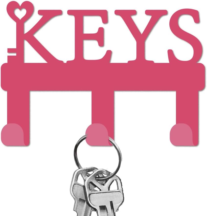 Letter Key Hooks Wall Mounted Mini Iron Pink Key Holder for Wall 3 Hooks Keys Rack Small Keys Hangers for Keychain Bag Dog Leash House Living Room Entryway Decorative