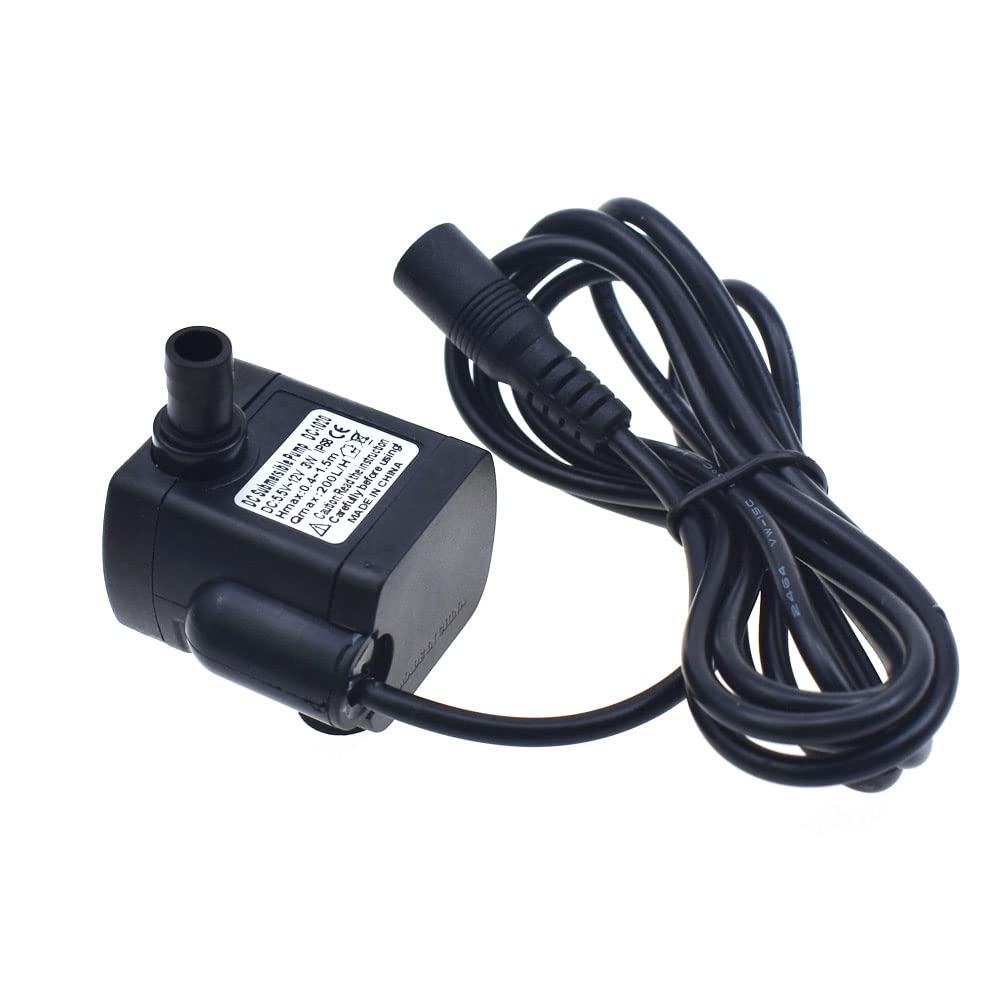 Reland Sun Black Submersible Water Pump Dc 5.5V-12V 3W 200L/M Brushless Fountain Water Pump With Cord For Fountain Pond Fish Tank Aquarium (12V 3W)