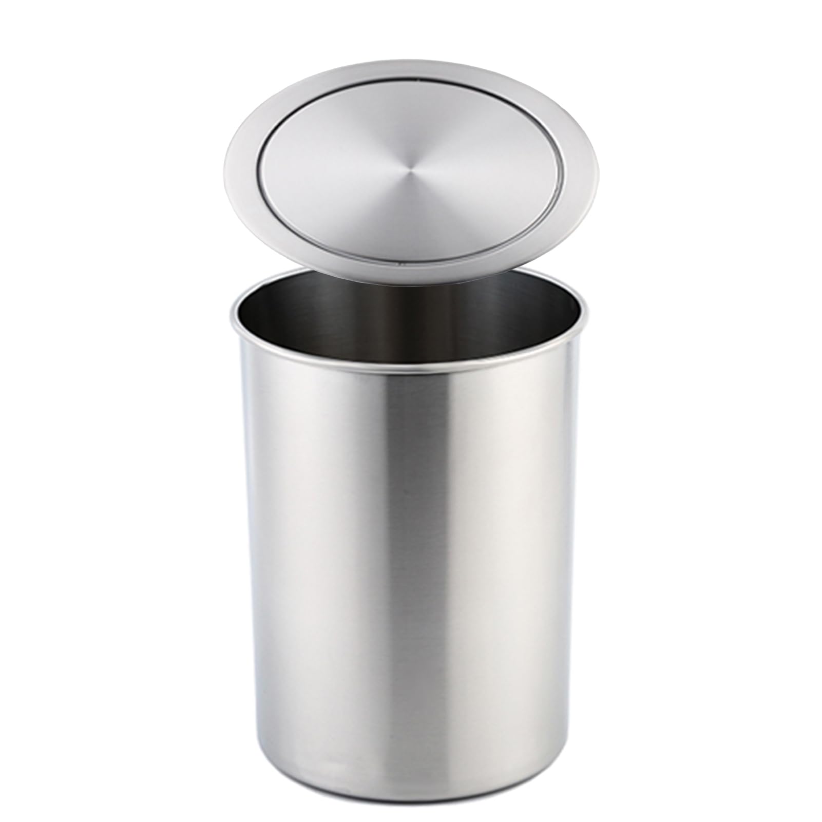 DFGHNBVC Kitchen Countertop Trash Can With Swing Lid, 8.07In Built-In Stainless Steel Garbage Can, Round Desktop Recessed Garbage Chute For Home Office Bathroom,Silver,Silver
