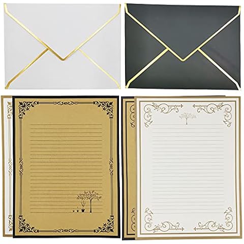 DUGYIRS 30 Sobres con Borde Dorado y 32 Papel de Escribir Cover