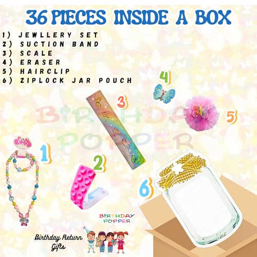 Image of Birthday Popper 36 Pcs Butterfly Theme Combo Pack as Birthday Return Gift for Girls - Fun Activity, Fashion & Party Gift Set