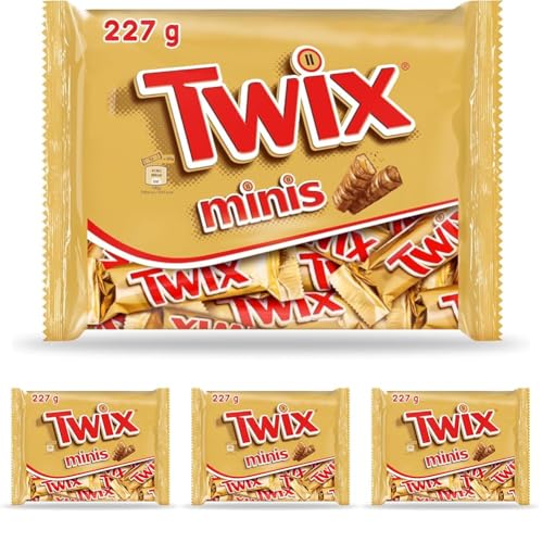 Twix minis Chocolatinas con Galleta crujiente y suave caramelo recubiertos de chocolate con leche (227g) (Paquete de 4)