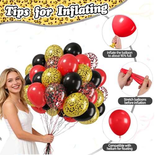 Image of Leopard Balloons, 50 Pcs Cheetah for Women Animal Birthday Wedding Party | 12 Inch Red Black Cheetah Print Confetti Latex Balloons for Bachelorette Wild Animal Safari Girls Night Party Decorations