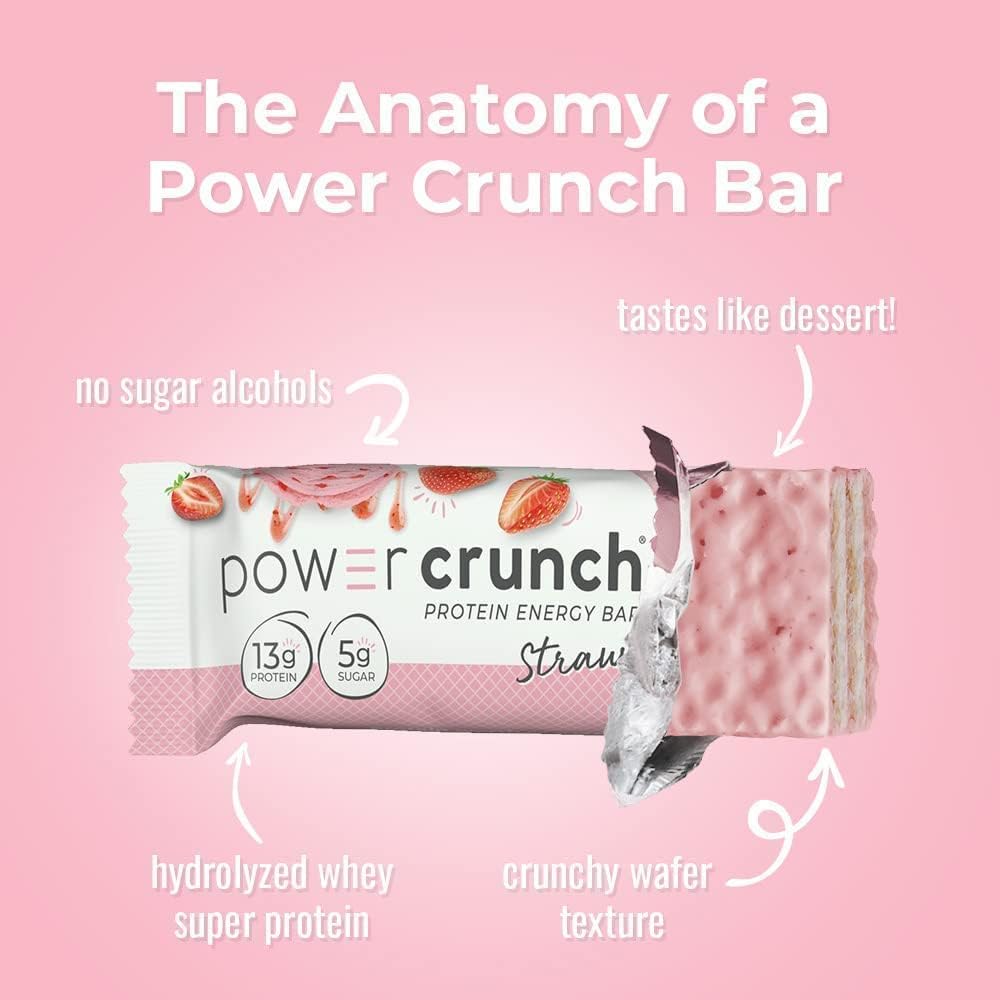 Power Crunch Whey Protein Bars, High Protein Snacks with Delicious Taste, Strawberry Crème & Red Velvet