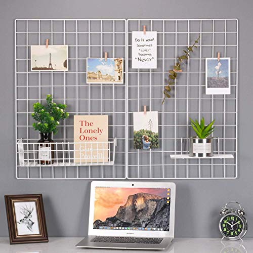 Image of Metal Grid Square Photo Frame for Wall Clip Holder Photo Frame,Multi Functional Creative Mesh Wall Grid-Package: 1pc Frame (White, 45cm x 65cm)