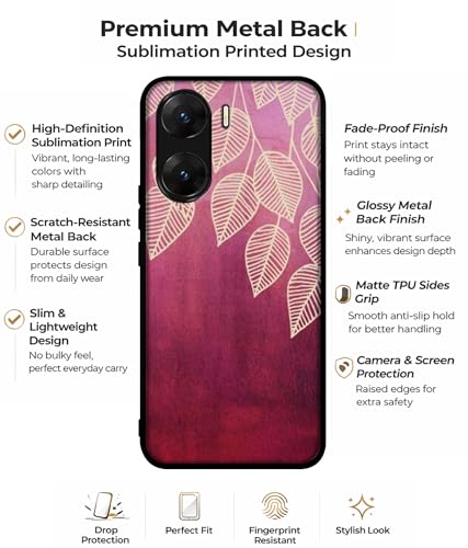 Image of Leaf Pattern Design Premium 2D Printed Metal Back Case Cover for Vivo V29E 5G