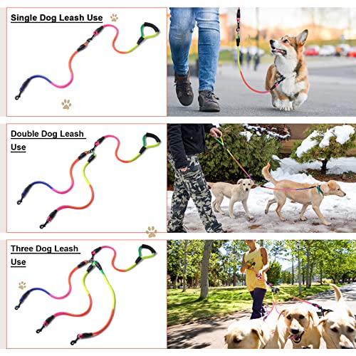3-in-1 Hundeleine mit Verstellbarer Abnehmbarer Kupplung - 75 Zoll Doppelte Leinen für Hunde um 360 drehbar für EIN, Zwei oder DREI Hunde - Ideal zum Pet Walking und Wandern