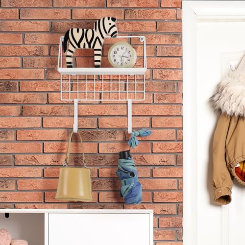 OYEAL Ironing Board Holder Wall Mount Ironing Board Hanger White Iron and Ironing Board Storage Organizer with Storage Shelf and Removable Metal Hooks for T-Leg Ironing Boards, White