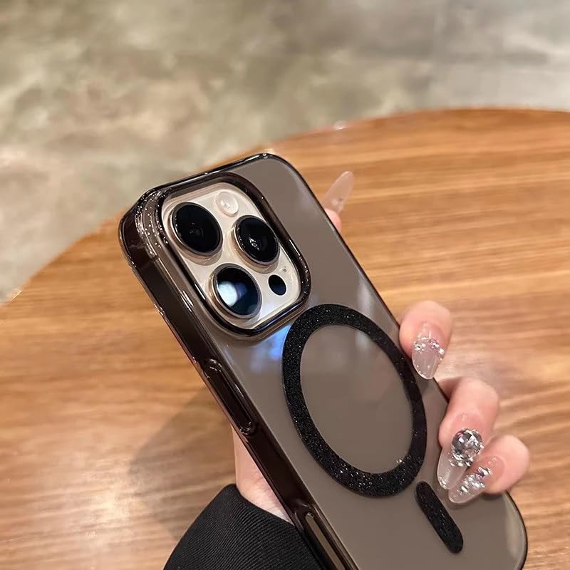 Image of COVERLY Magnetic Glitter for iPhone 15 Pro Max Case, Clear Crystal Bling Phone Case [Compatible with Mag-Safe] Shockproof Sparkly Cute Women Girl Protective Cover for iPhone 15 Pro Max, Black Glitter