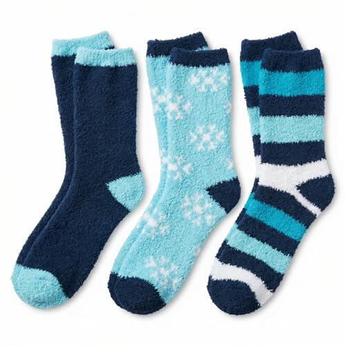 Image of Tipi Toe Womens Fuzzy Crew Socks with Anti Slip Grips Warm Cozy Fluffy Winter Slipper Socks Non Skid Home Socks for Women