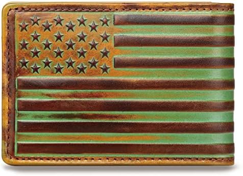 Pefiam Full Grain Leather Wallets for Men,Bifold Wallets for Men,Mens Wallets Leather with 12 Slots,RFID Wallet for Men,Credit Card Wallet Gift for Him(USA Flag,Brown)