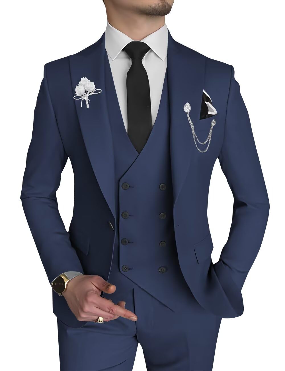 Men's 3 Piece Slim Fit Suit Double Breasted Suit Men Formal Suit for Wedding Prom Dinner Party