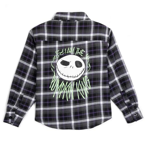 Disney Nightmare Before Christmas Jack Skellington Little Boys Flannel Button Down Shirt Plaid Black/Green 7-8 - image 5