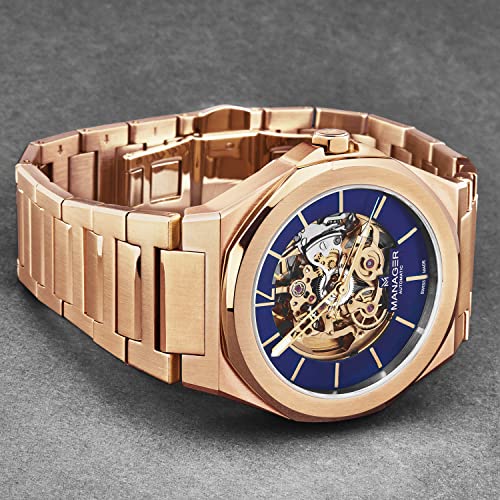 Manager Men's 'Open Mind' Blue Dial Stainless Steel Bracelet Automatic Watch MAN-RO-08-RM2