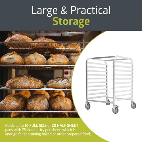Pearington 10-Tier Bun Pan Rack, Commercial Pan Organizer and Mobile Sheet Pan Cart for Full or Half Sheet Pans, Bakery Accessory for Kitchen, Restaurant, & More, 25.94\'\' L x 19.96\'\' W - Thumbnail 4