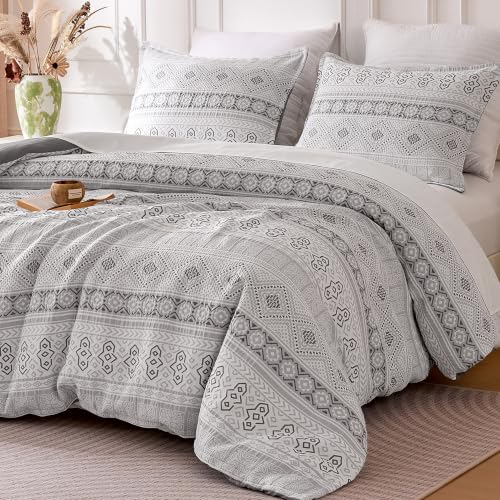 SLEEP ZONE Boho Duvet Cover Set Twin, 2 Pieces, Soft Jacquard, Gray - image 2