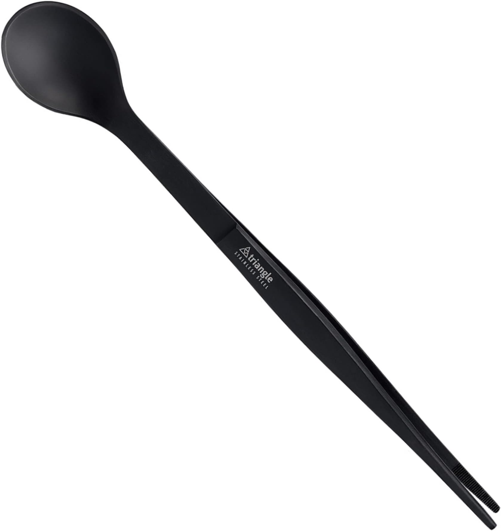 triangle FinalTouch Tasting Spoon, Black - 5.5 in. (14 cm) - Stainless Steel Spoon & Tweezers - Dishwasher Safe
