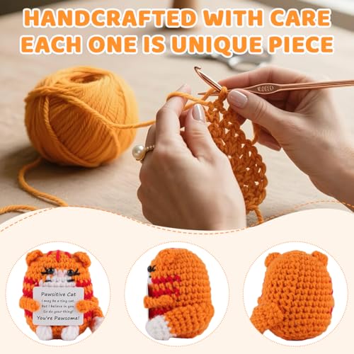 Image of Zibuyu Crochet Toys, Orange Cat Soft Toy with Positive Message Cards, Uplifting Inspirational Gift for Office, Classroom, Home Decor, Thoughtful Encouragement Ornament for Daily Motivation