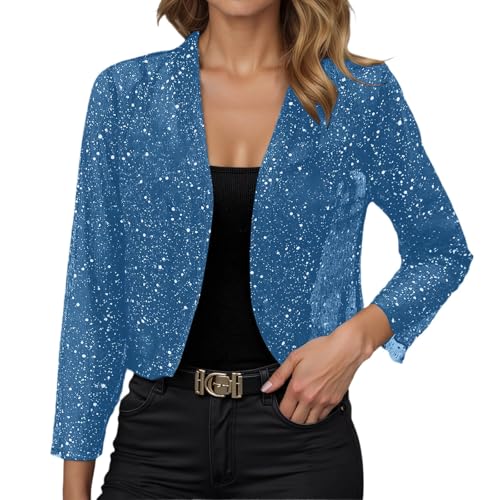 Celanisai Bolero Cardigan elegante para mujer, con purpurina, para fiestas, con lentejuelas, ligera, para el hombro, para traje tradicional, para festivales, blusa de manga larga, O azul., S