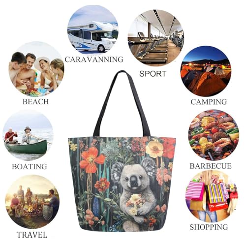 Beautiful Art Painting Koala Extra Large Canvas Gym Shoulder Tote,Durable Daily Reusable Top Handle Bag for Mens Womens Yoga Weekender Picnic Beach Travel Market Shopping4