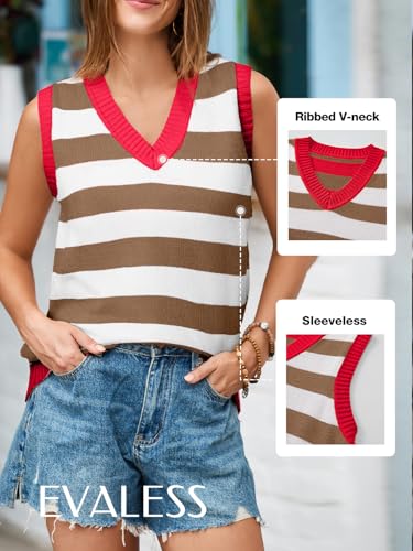 Image of EVALESS Sweater Vest Women V Neck Knit Sleeveless Tunic Tank Tops Casual Pullover Sweater Spring Trendy 2026 Outfits