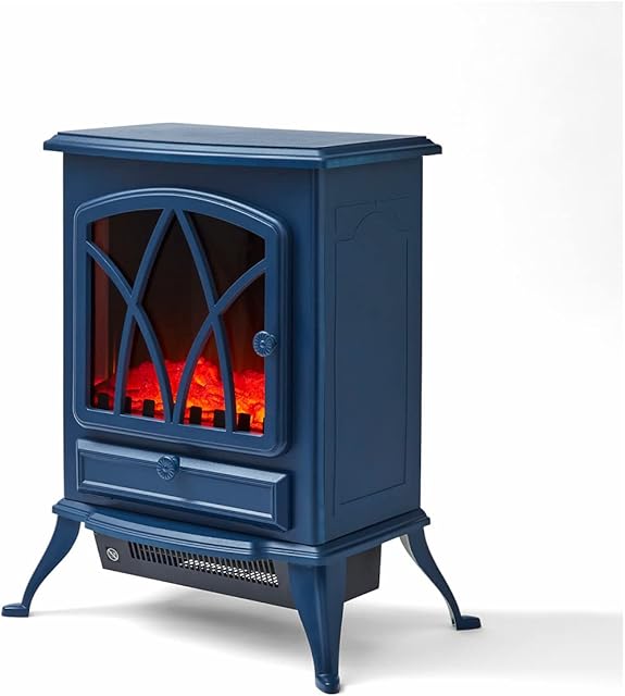 Warmlite WL46018MB Stirling Portable Electric Fire Stove Heater with Realistic LED Flame Effect, Adjustable Thermostat, Overheat Protection, 2000W, Midnight Blue,One Size