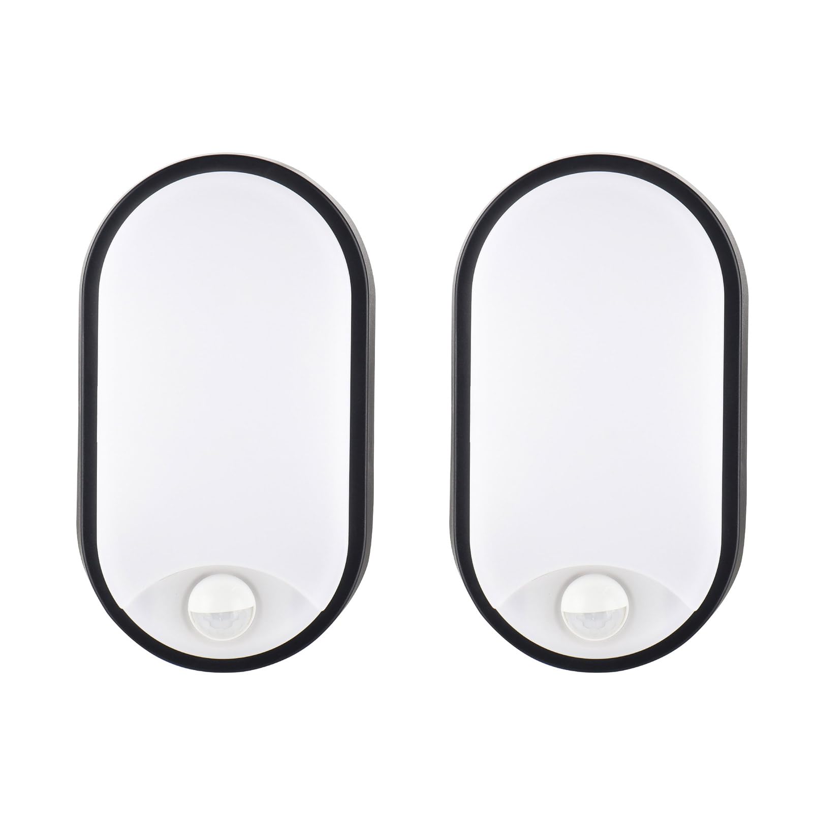 18W LED 4000K IP65 Flush Wall Mounted PIR Sensor Oval Bulkhead Light Fixture for Outdoor, Garden, Shed, Porch, Garage, Workshop, Patio, Hallway, Corridor, Workshop etc -Black - Pack of 2