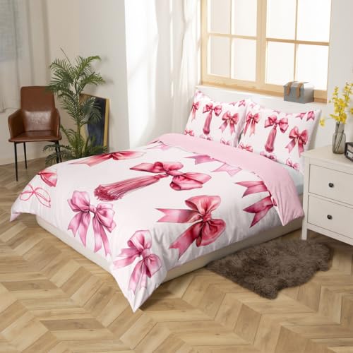 Housse de couette préppy coquette nœud rose et parure lit simple - 4