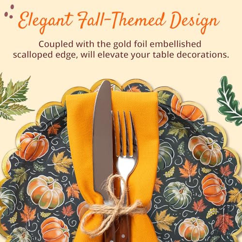 Image of Confettiville Thanksgiving Paper Plates, 50-Count Disposable Thanksgiving Dinner Plates, Scalloped, Party Supplies, Pumpkins, Green