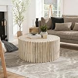 DUHOME Boho Round Coffee Table, Hand-Assembled from Solid Wood Sticks, Organic Textured Surface & Light Tone, Rustic Center Table for Living Room Sofa