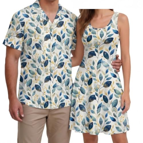 Image of Hawaii Matching Couple Outfits Husband and Wife Clothing Fashionable Mens Casual Shirts Hawaii Dress with Soft Fabric
