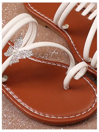 Image of GORGLITTER Girl's Strappy Leather Flats Sandal Cute Braided Dressy Toe Ring Slip on Slide Sandals