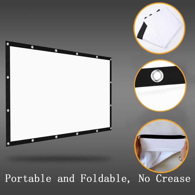 Image of 110 Inch Diagonal Projector Screen Indoor Outdoor Portable Ratio 16:9 Anti-Crease Foldable Dual Front Rear Retractable 4K Ultra HD 3D Ready Movie Office Home Theater-(96 inch(W) x54(H))