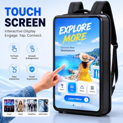 Image of 21.5Inch Touch Screen LCD Advertising Backpack AndroidOS 10800mAh Battery