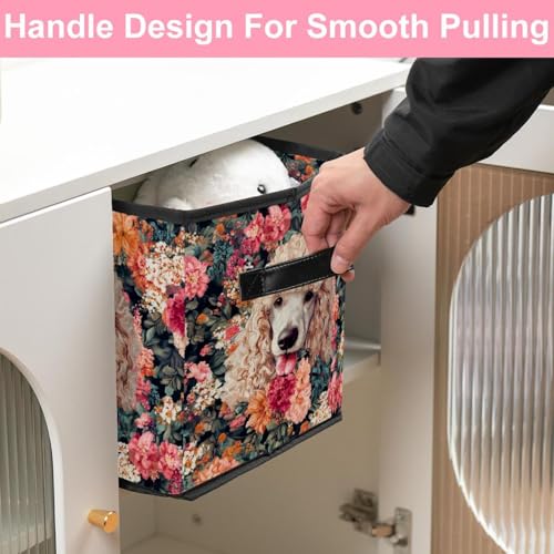 Panier de rangement pliable caniche avec double poignées solides pour étagère